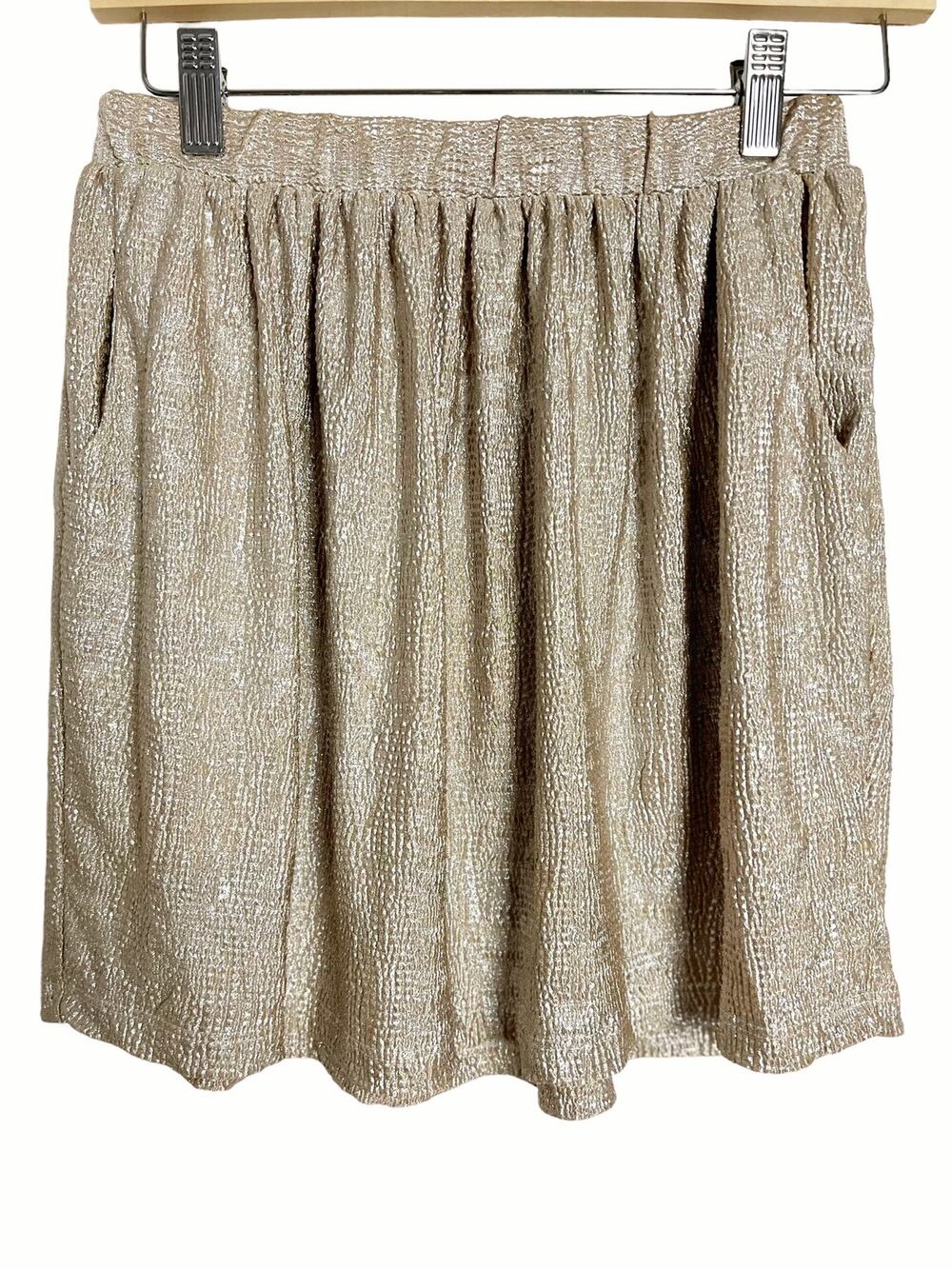 Anthropologie Pins & Needles Metallic Gold Mini Skirt Size Medium
